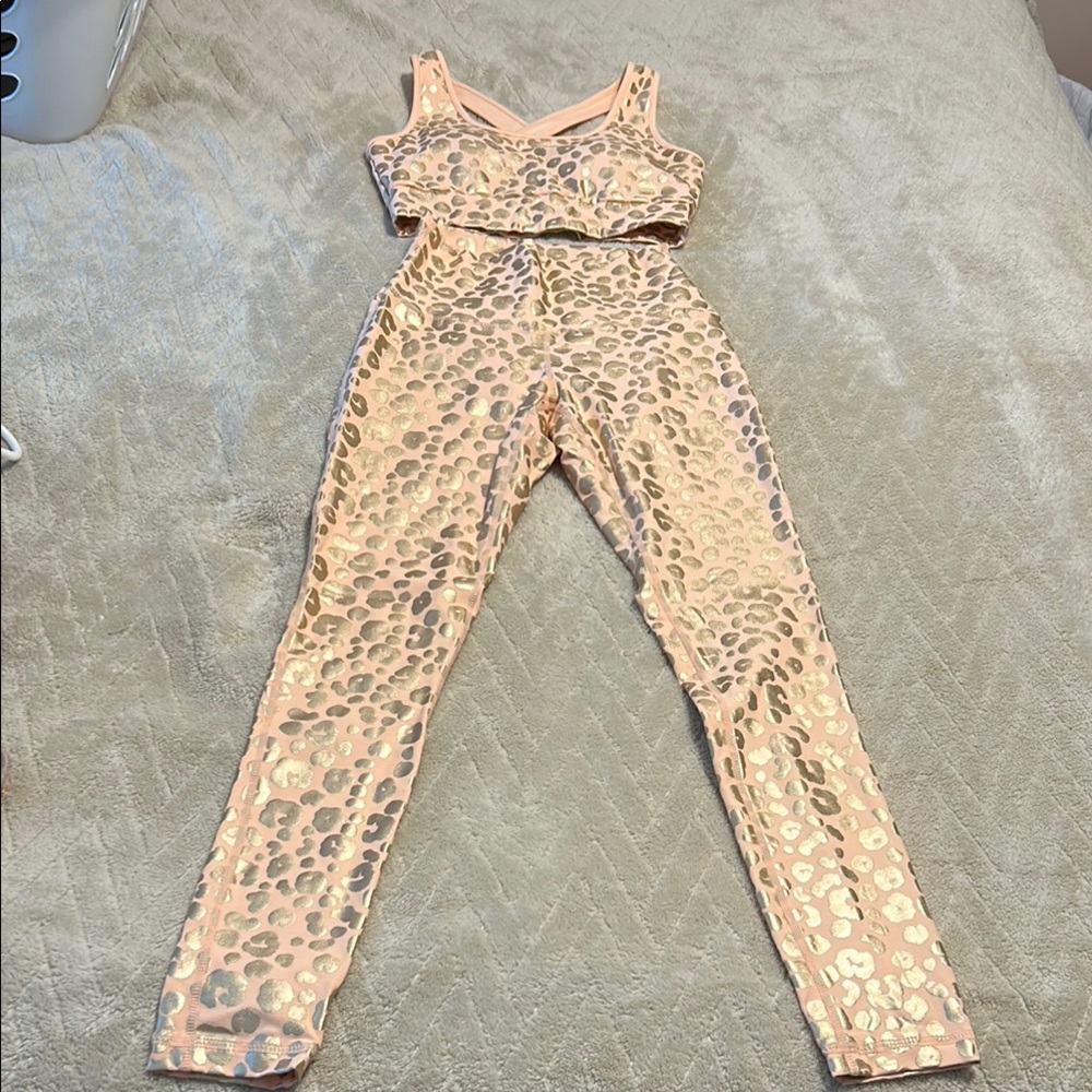 Leopard Print Workout Outfit in Peach and Gold